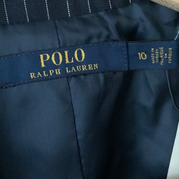 NWT Polo Ralph Lauren Cropped Navy 100% Wool Striped Blazer - Picture 4 of 8